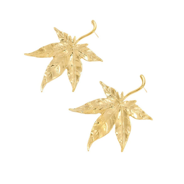 Stainless Steel Stud Earrings Light Luxury Maple Leaf Texture Vintage Style Electroplated