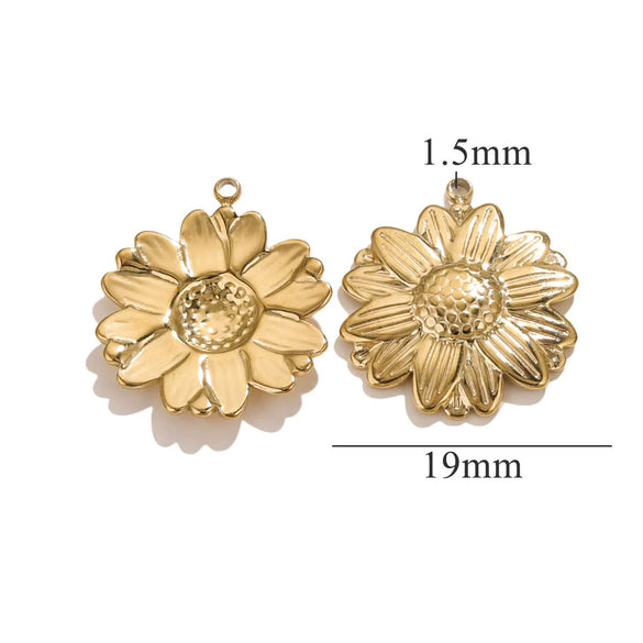 Stainless Steel Summer Sunflower Leaf Shell Pendant Necklace Earrings 18K Gold Plated Electroplated