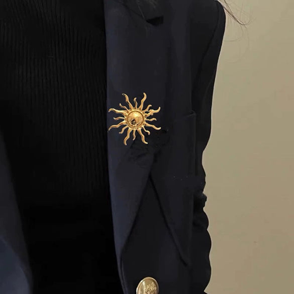 Stainless Steel Sun Brooch Light Luxury Electroplated Unisex Clothing Accessory