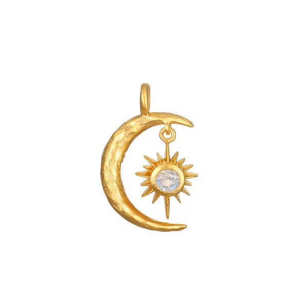 Stainless Steel Sun Moon Zirconium Inlaid Pendant Necklace Bracelet Vacuum Electroplated 18K Gold Color