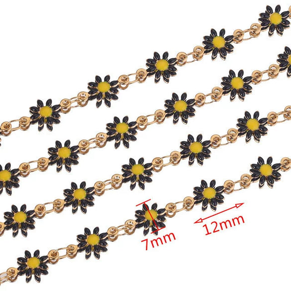 Stainless Steel Sunflower Enamel Jewelry Making Supplies Chain For Necklace Earrings With Electroplating