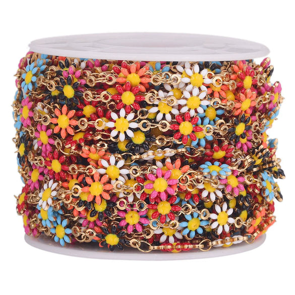Stainless Steel Sunflower Enamel Jewelry Making Supplies Chain For Necklace Earrings With Electroplating