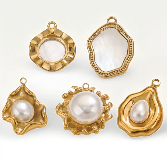 Stainless Steel Sunflower Pearl Pendant With Electroplating Design And Shell Shape For Diy And Ear Stud Use