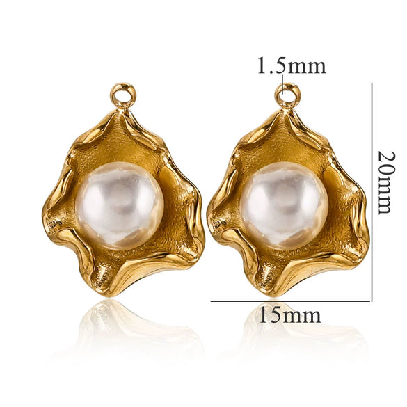 Stainless Steel Sunflower Pearl Pendant With Electroplating Design And Shell Shape For Diy And Ear Stud Use