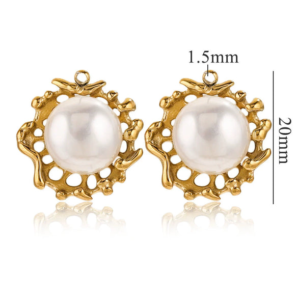 Stainless Steel Sunflower Pearl Pendant With Electroplating Design And Shell Shape For Diy And Ear Stud Use