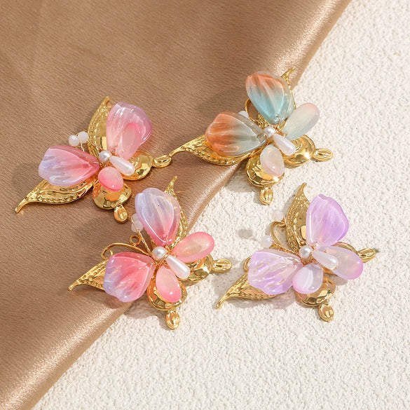 Stainless Steel Sweet Fairy Butterfly Pearl Pendant Hand Knitted Diy Jewelry Accessories With Totem Pattern