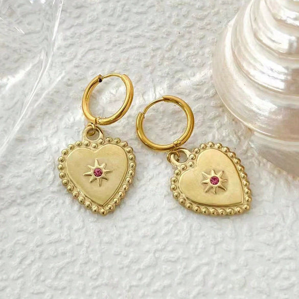 Stainless Steel Sweet Heart Shape Electroplated Love Pendant Earrings For Women