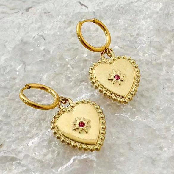 Stainless Steel Sweet Heart Shape Electroplated Love Pendant Earrings For Women