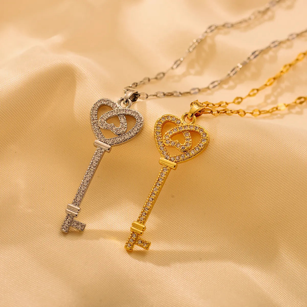 Stainless Steel Sweet Heart Shape Key Pendant Necklace