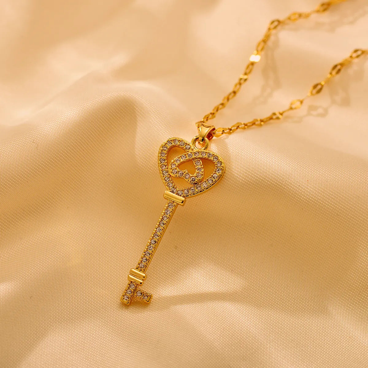 Stainless Steel Sweet Heart Shape Key Pendant Necklace