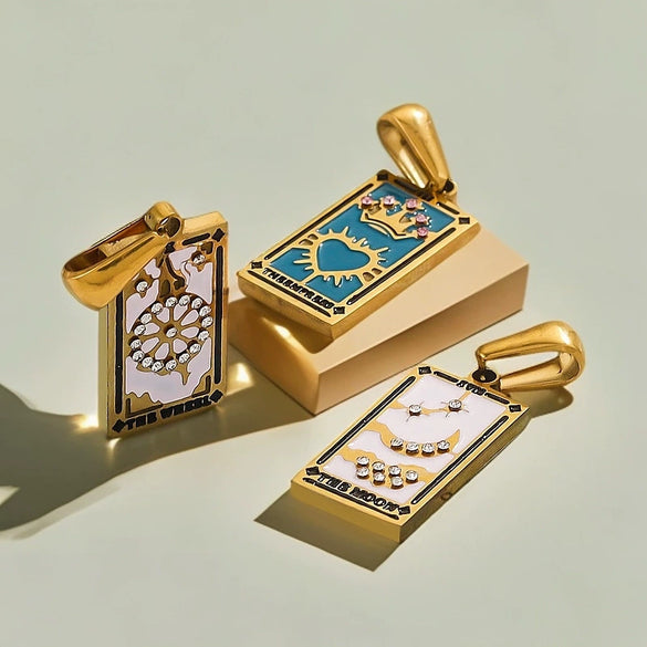 Stainless Steel Tarot Card Theme Pendant Electroplated Handmade Necklace