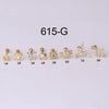 Stainless Steel Thin Rod Colorful Zircon Piercing Earrings With Animals Zodiac Pattern Electroplated For Women