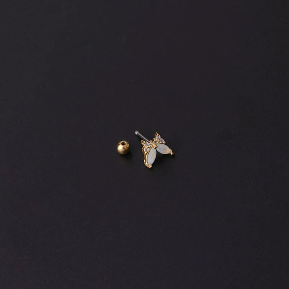 Stainless Steel Thin Rod Colorful Zircon Piercing Earrings With Animals Zodiac Pattern Electroplated For Women
