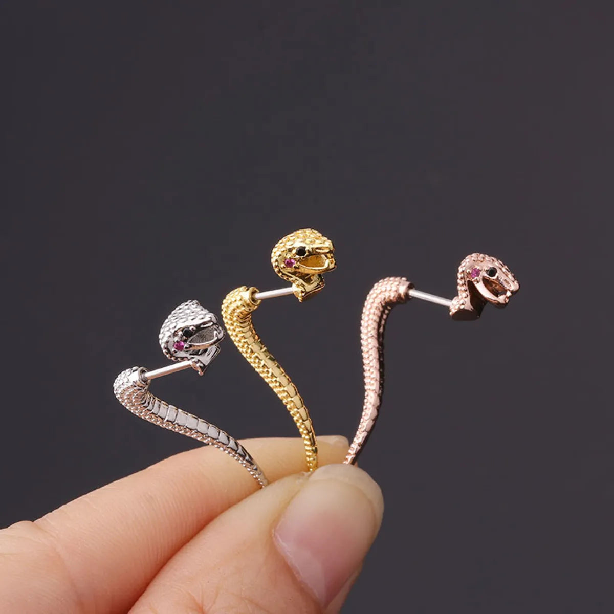 Stainless Steel Thin Rod Personality Creative Snake-shaped Screw Ear Bone Nails