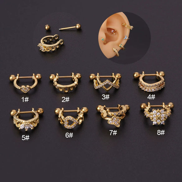 Stainless Steel Thin Rod The Crown Style Electroplated Women's Puncture Earrings
