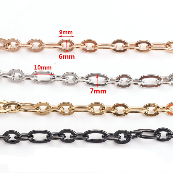 Stainless Steel Thread Pattern Cross Flattened Goldplated Cuban Chain Necklace Diy Jewelry Accessories