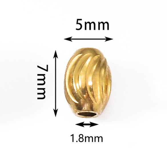 Stainless Steel Threaded Olive Oval Perforated Beads Electroplated Diy Jewelry Accessories Drum Beads