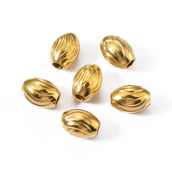 Stainless Steel Threaded Olive Oval Perforated Beads Electroplated Diy Jewelry Accessories Drum Beads