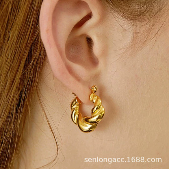Stainless Steel Threaded Round Electroplated Women's Fashion Elegant Geometric Earrings