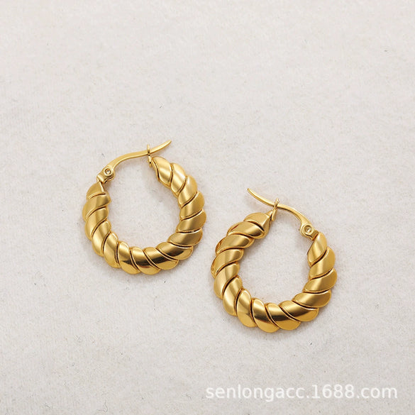 Stainless Steel Threaded Round Electroplated Women's Fashion Elegant Geometric Earrings