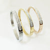 Stainless Steel Three Row Diamond Stone Bracelet With Gold Tone Vacuum Plated Geometric Design