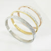 Stainless Steel Three Row Diamond Stone Bracelet With Gold Tone Vacuum Plated Geometric Design