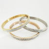 Stainless Steel Three Row Diamond Stone Bracelet With Gold Tone Vacuum Plated Geometric Design