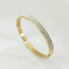 Stainless Steel Three Row Diamond Stone Bracelet With Gold Tone Vacuum Plated Geometric Design