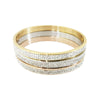 Stainless Steel Three Row Diamond Stone Bracelet With Gold Tone Vacuum Plated Geometric Design