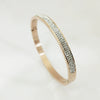 Stainless Steel Three Row Diamond Stone Bracelet With Gold Tone Vacuum Plated Geometric Design