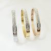 Stainless Steel Three Row Diamond Stone Bracelet With Gold Tone Vacuum Plated Geometric Design
