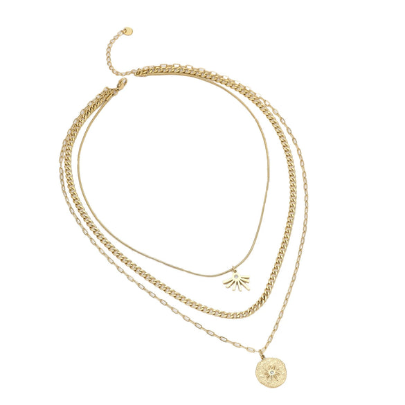 Stainless Steel Threelayer Round Pendant Necklace Electroplating Geometric Style Women's
