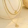 Stainless Steel Threelayer Round Pendant Necklace Electroplating Geometric Style Women's