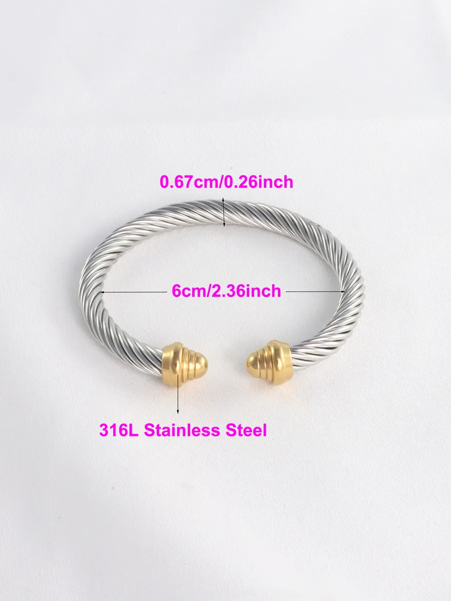 Stainless Steel Titanium Steel 18K Gold Plated Classic Style Color Block Spiral Stripe Bangle