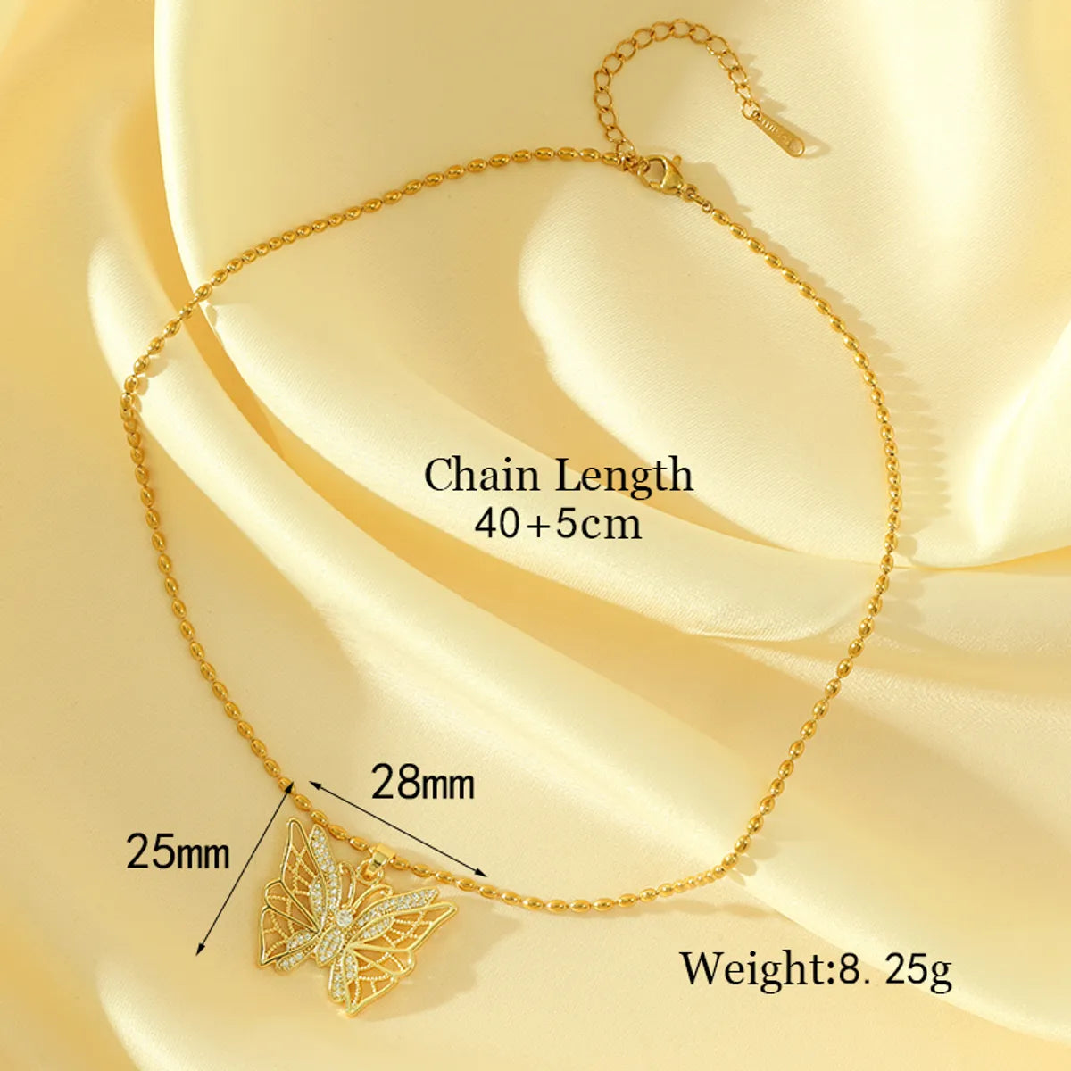 Stainless Steel Titanium Steel 18K Gold Plated IG Style Simple Style Shiny Butterfly Hollow Out Inlay Zircon Pendant Necklace