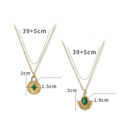 Stainless Steel Titanium Steel 18K Gold Plated IG Style Vacation French Style Geometric Inlay Acrylic Natural Stone Pendant Necklace