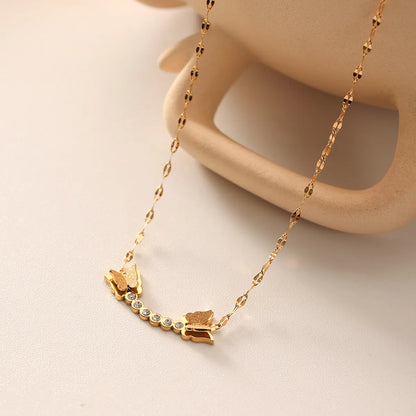 Stainless Steel Titanium Steel 18K Gold Plated Simple Style Butterfly Inlay Zircon Necklace