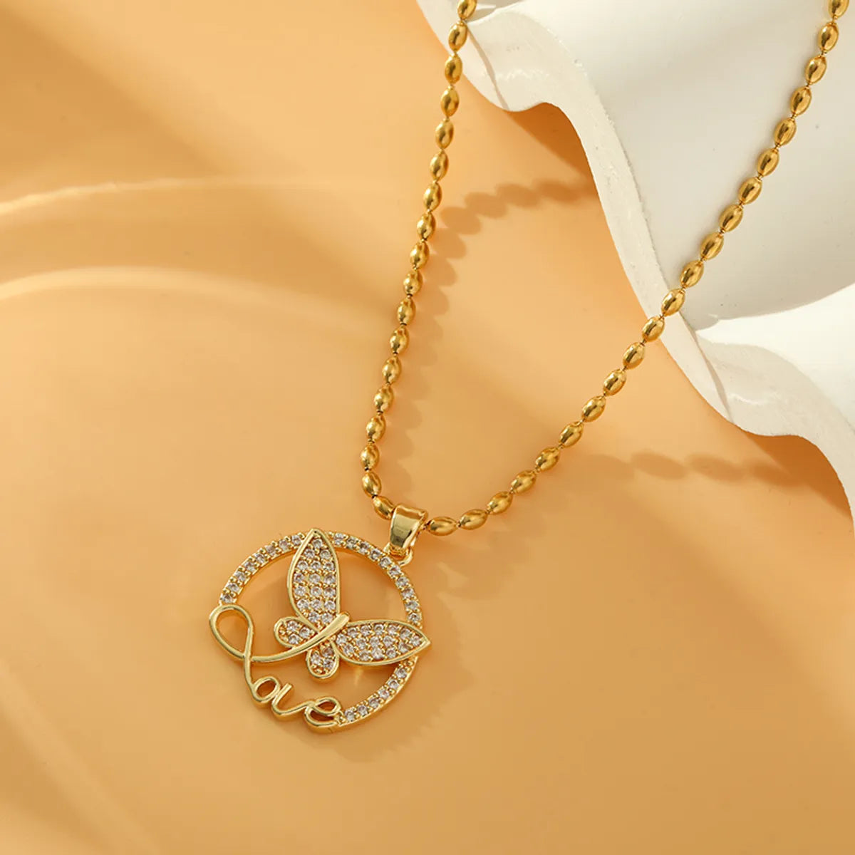 Stainless Steel Titanium Steel 18K Gold Plated Simple Style Butterfly Inlay Zircon Pendant Necklace