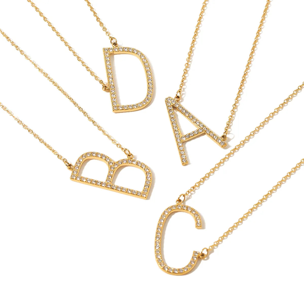 Stainless Steel Titanium Steel 18K Gold Plated Simple Style Letter Inlay Zircon Pendant Necklace