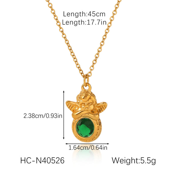 Stainless Steel Titanium Steel Angel Zircon Geometric Style Necklace For Women