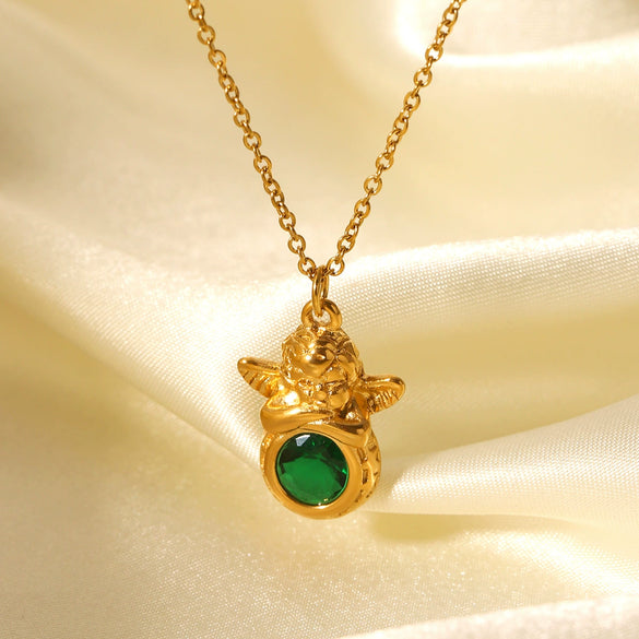 Stainless Steel Titanium Steel Angel Zircon Geometric Style Necklace For Women