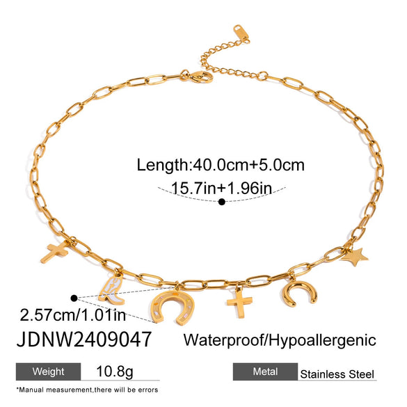Stainless Steel Titanium Steel Cross Horseshoe Geometric Electroplated Pendant Necklace For Women