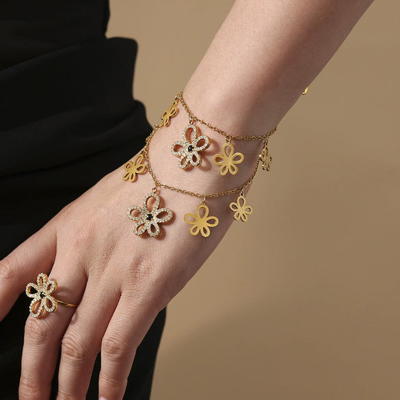 316L Stainless Steel 316L Stainless Steel Flower Jewelry Set With Electroplating Design
