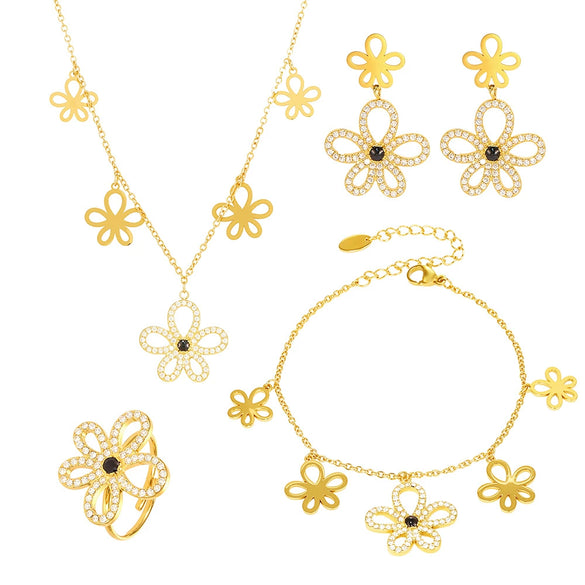 316L Stainless Steel 316L Stainless Steel Flower Jewelry Set With Electroplating Design