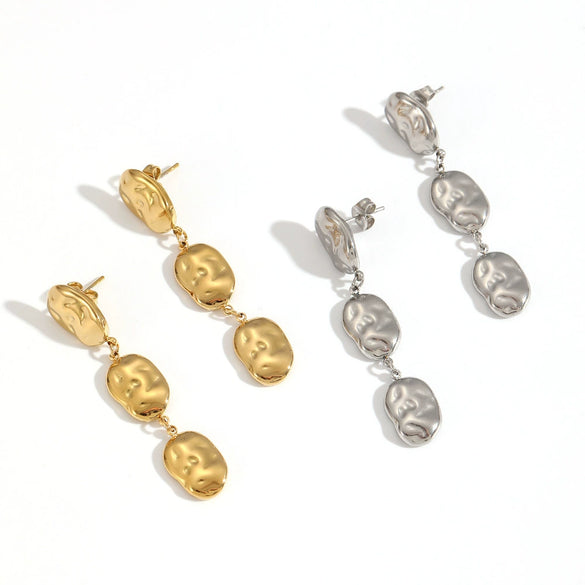 Stainless Steel Titanium Steel Geometric Threelayer Women's Earrings Electroplated