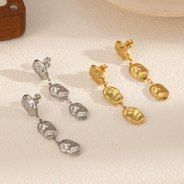 Stainless Steel Titanium Steel Geometric Threelayer Women's Earrings Electroplated