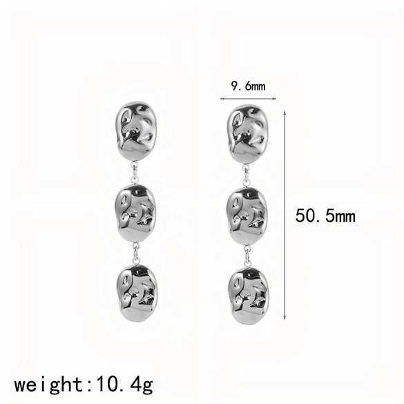 Stainless Steel Titanium Steel Geometric Threelayer Women's Earrings Electroplated