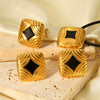 Stainless Steel Titanium Steel Jewelry Set Geometric Dripping Oil Threaded Ring Earrings And Non Fading Necklace