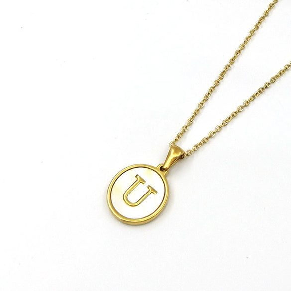 Stainless Steel 316L Stainless Steel Letter Pendant Necklace Round Shape Vacuum Plated