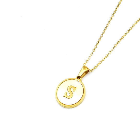 Stainless Steel 316L Stainless Steel Letter Pendant Necklace Round Shape Vacuum Plated